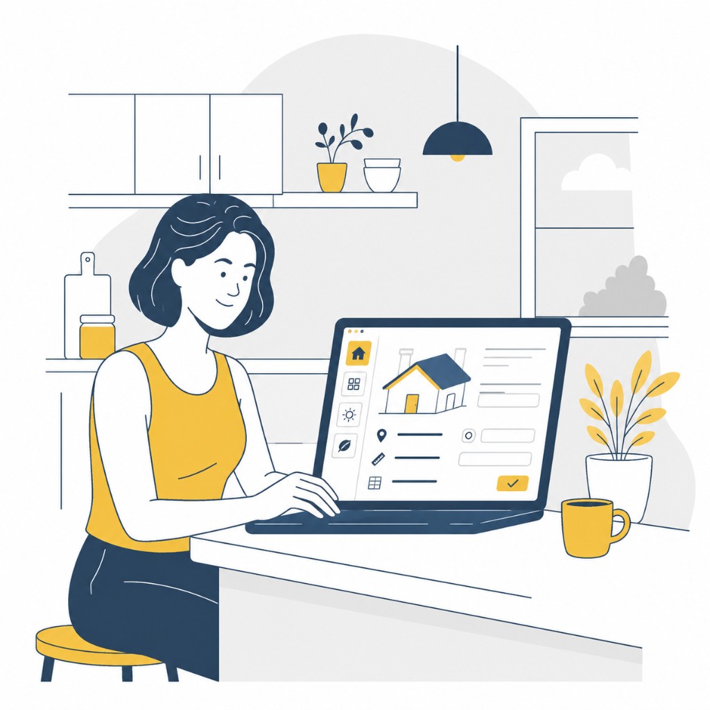 Illustration of a homeowner reviewing their digital roof profile on a laptop